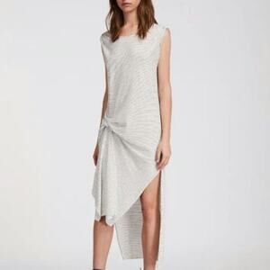 AllSaints White Black Striped Sleeveless Hi-Low Jersey Knit Dress S Chic Casual